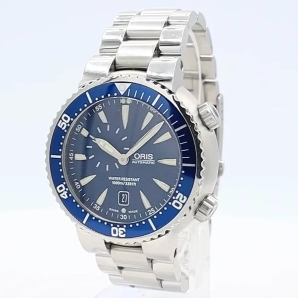 Oris Silver Bracelet With Deep Blue Dial Watch